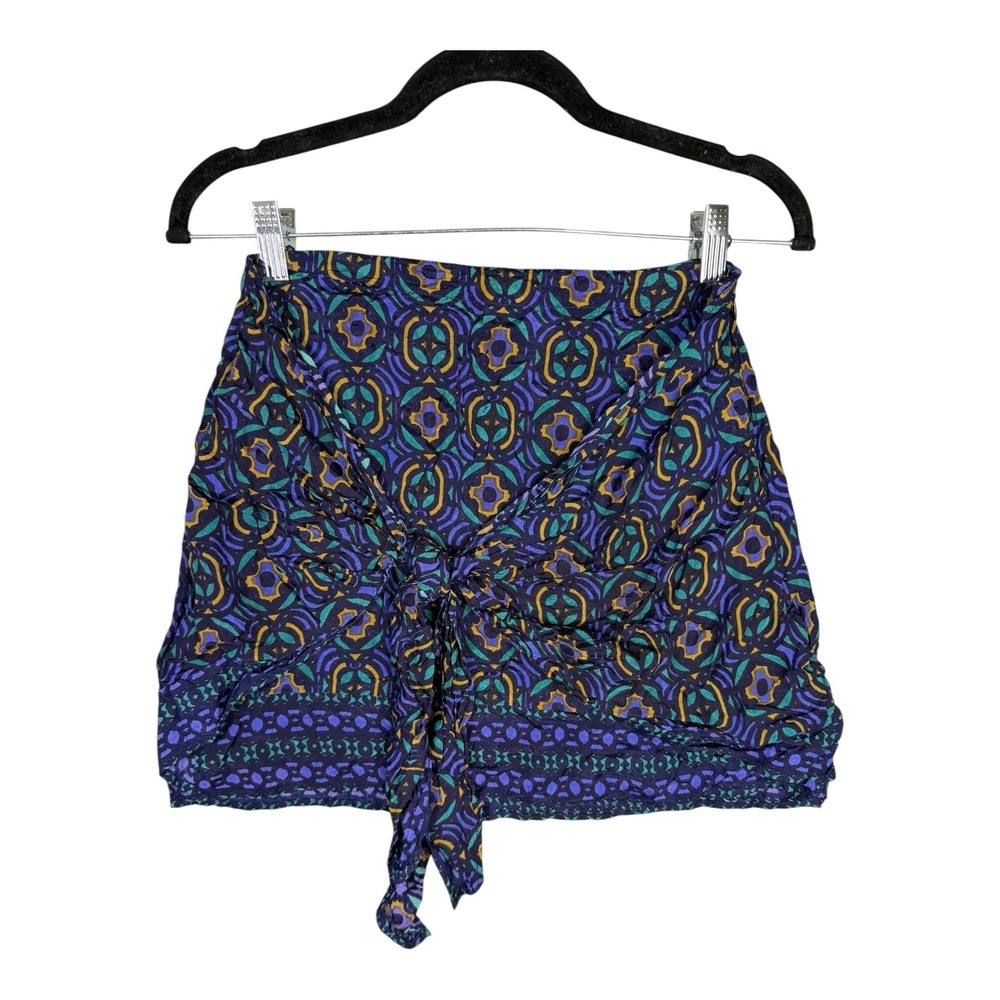 Free People Purple Geometric Mosaic Wrap Tie Mini Skirt Size 6 Boho Festival